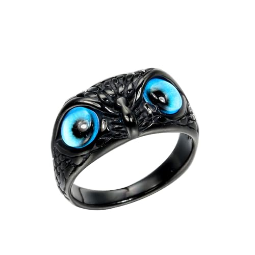 PAURO Herren Edelstahl Jahrgang Gothic Eule Ring Statement Hip Hop Schmuck Schwarz Blau Größe 57 (18.1) von PAURO