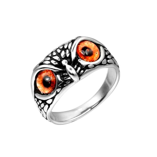 PAURO Herren Edelstahl Jahrgang Gothic Eule Ring Statement Hip Hop Schmuck Silber Orange Größe 52 (16.6) von PAURO