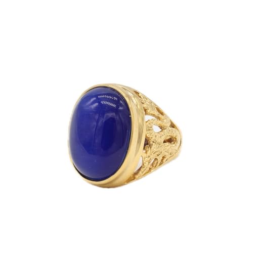 PAURO Herren Edelstahl Jahrgang Gotik Oval Edelsteinring graviert Drachenstil Gold Blau Größe 65 (20.7) von PAURO