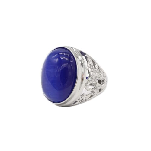 PAURO Herren Edelstahl Jahrgang Gotik Oval Edelsteinring graviert Drachenstil Silber Blau Größe 62 (19.7) von PAURO