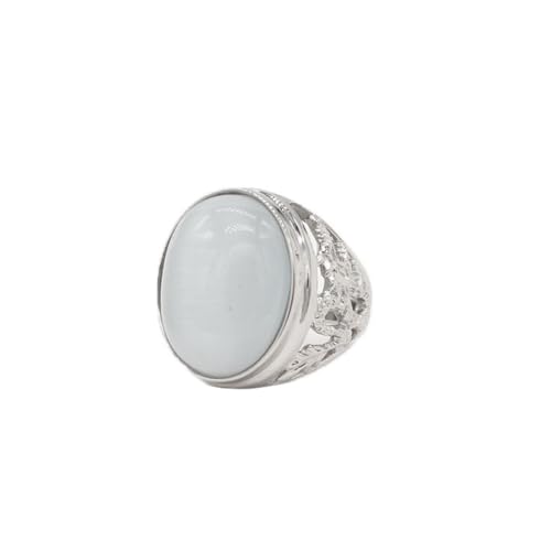 PAURO Herren Edelstahl Jahrgang Gotik Oval Edelsteinring graviert Drachenstil Silber Weiß Größe 68 (21.6) von PAURO