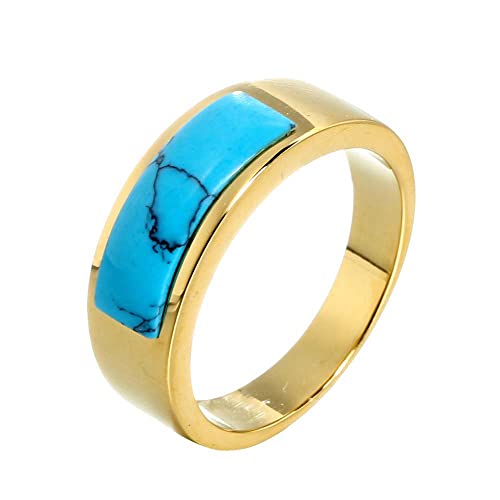 PAURO Herren Edelstahl Jahrgang Hellblau Edelstein Ring hochpoliert Runde Hochzeit Versprechen Ring Gold Größe 65 (20.7) von PAURO