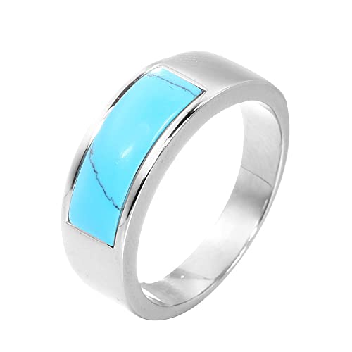 PAURO Herren Edelstahl Jahrgang Hellblau Edelstein Ring hochpoliert Runde Hochzeit Versprechen Ring Silber Größe 57 (18.1) von PAURO
