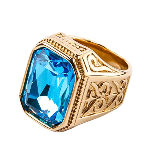 PAURO Herren Edelstahl Jahrgang Hochzeit Versprechen Zirkonia Ring mit Großem Stein Gold Blauer See Größe 68 (21.6) von PAURO