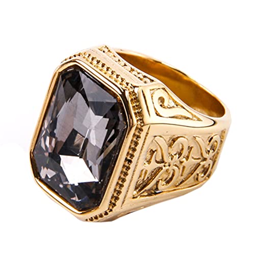 PAURO Herren Edelstahl Jahrgang Hochzeit Versprechen Zirkonia Ring mit Großem Stein Gold Grau Größe 60 (19.1) von PAURO