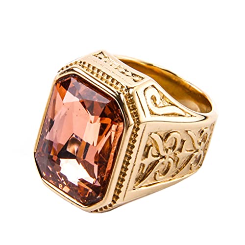 PAURO Herren Edelstahl Jahrgang Hochzeit Versprechen Zirkonia Ring mit Großem Stein Gold Hell Orange Größe 57 (18.1) von PAURO