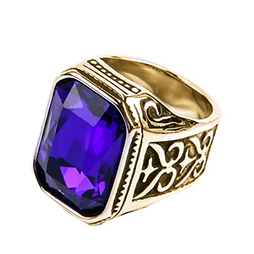 PAURO Herren Edelstahl Jahrgang Hochzeit Versprechen Zirkonia Ring mit Großem Stein Gold Schwarz Blau Größe 70 (22.3) von PAURO