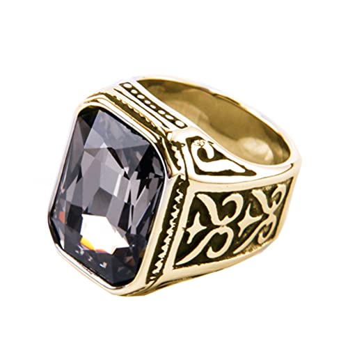 PAURO Herren Edelstahl Jahrgang Hochzeit Versprechen Zirkonia Ring mit Großem Stein Gold Schwarz Grau Größe 60 (19.1) von PAURO