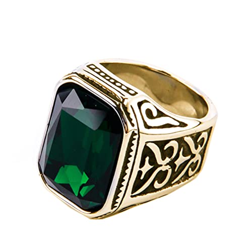 PAURO Herren Edelstahl Jahrgang Hochzeit Versprechen Zirkonia Ring mit Großem Stein Gold Schwarz Green Größe 68 (21.6) von PAURO