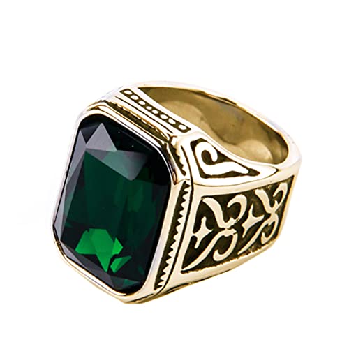 PAURO Herren Edelstahl Jahrgang Hochzeit Versprechen Zirkonia Ring mit Großem Stein Gold Schwarz Green Größe 70 (22.3) von PAURO