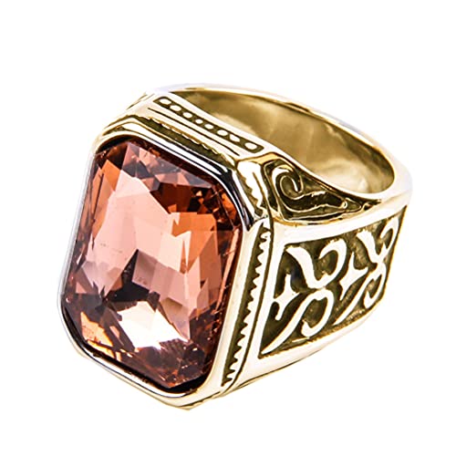 PAURO Herren Edelstahl Jahrgang Hochzeit Versprechen Zirkonia Ring mit Großem Stein Gold Schwarz Hell Orange Größe 57 (18.1) von PAURO