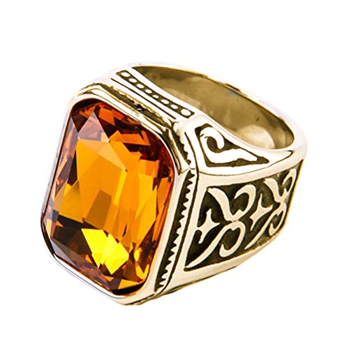 PAURO Herren Edelstahl Jahrgang Hochzeit Versprechen Zirkonia Ring mit Großem Stein Gold Schwarz Orange Größe 68 (21.6) von PAURO