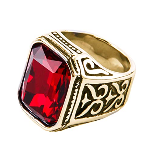 PAURO Herren Edelstahl Jahrgang Hochzeit Versprechen Zirkonia Ring mit Großem Stein Gold Schwarz Rot Größe 54 (17.2) von PAURO