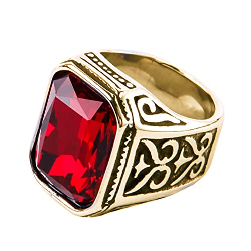 PAURO Herren Edelstahl Jahrgang Hochzeit Versprechen Zirkonia Ring mit Großem Stein Gold Schwarz Rot Größe 60 (19.1) von PAURO