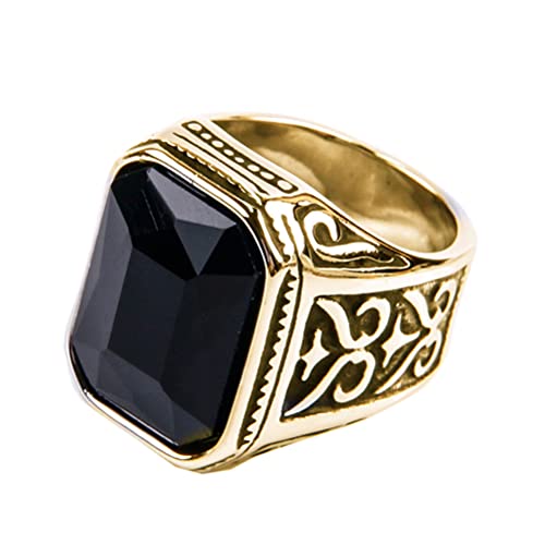 PAURO Herren Edelstahl Jahrgang Hochzeit Versprechen Zirkonia Ring mit Großem Stein Gold Schwarz Schwarz Größe 70 (22.3) von PAURO