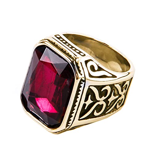 PAURO Herren Edelstahl Jahrgang Hochzeit Versprechen Zirkonia Ring mit Großem Stein Gold Schwarz Violett Rot Größe 70 (22.3) von PAURO