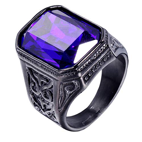 PAURO Herren Edelstahl Jahrgang Hochzeit Versprechen Zirkonia Ring mit Großem Stein Schwarz Dunkelblau Größe 68 (21.6) von PAURO