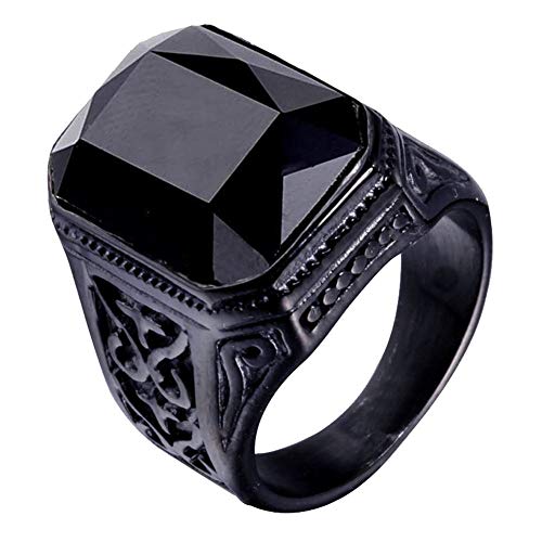 PAURO Herren Edelstahl Jahrgang Hochzeit Versprechen Zirkonia Ring mit Großem Stein Schwarz Größe 70 (22.3) von PAURO