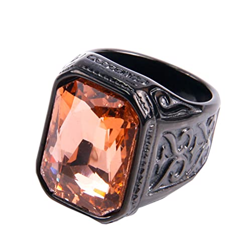 PAURO Herren Edelstahl Jahrgang Hochzeit Versprechen Zirkonia Ring mit Großem Stein Schwarz Hell Orange Größe 60 (19.1) von PAURO