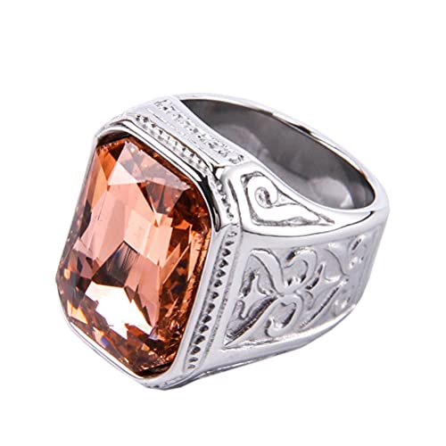 PAURO Herren Edelstahl Jahrgang Hochzeit Versprechen Zirkonia Ring mit Großem Stein Silber Hell Orange Größe 60 (19.1) von PAURO
