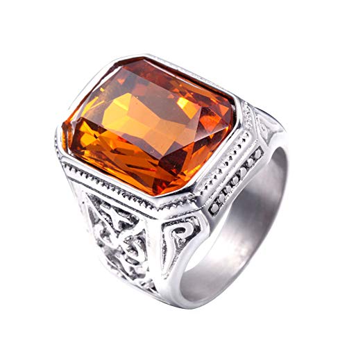 PAURO Herren Edelstahl Jahrgang Hochzeit Versprechen Zirkonia Ring mit Großem Stein Silber Orange Größe 62 (19.7) von PAURO