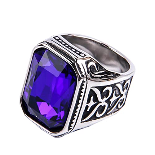 PAURO Herren Edelstahl Jahrgang Hochzeit Versprechen Zirkonia Ring mit Großem Stein Silber Schwarz Blau Größe 54 (17.2) von PAURO