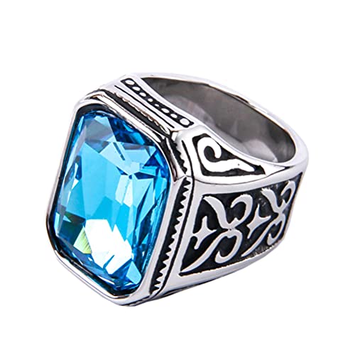 PAURO Herren Edelstahl Jahrgang Hochzeit Versprechen Zirkonia Ring mit Großem Stein Silber Schwarz Blauer See Größe 62 (19.7) von PAURO
