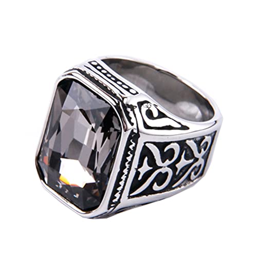 PAURO Herren Edelstahl Jahrgang Hochzeit Versprechen Zirkonia Ring mit Großem Stein Silber Schwarz Grau Größe 57 (18.1) von PAURO