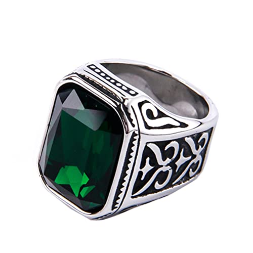 PAURO Herren Edelstahl Jahrgang Hochzeit Versprechen Zirkonia Ring mit Großem Stein Silber Schwarz Green Größe 68 (21.6) von PAURO