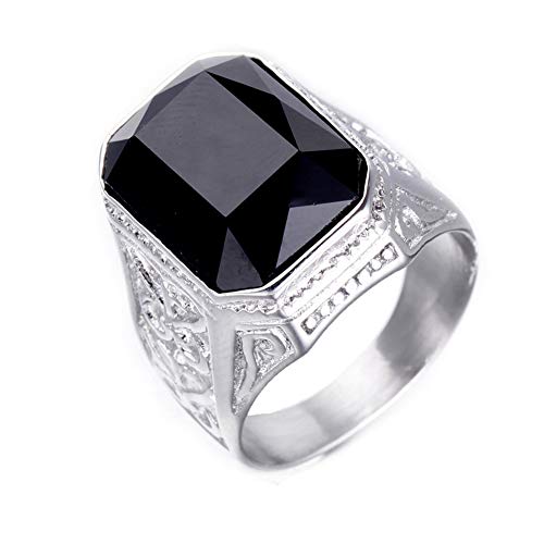 PAURO Herren Edelstahl Jahrgang Hochzeit Versprechen Zirkonia Ring mit Großem Stein Silber Schwarz Größe 54 von PAURO