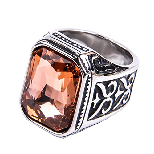 PAURO Herren Edelstahl Jahrgang Hochzeit Versprechen Zirkonia Ring mit Großem Stein Silber Schwarz Hell Orange Größe 60 (19.1) von PAURO