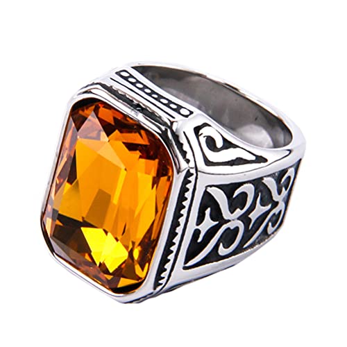 PAURO Herren Edelstahl Jahrgang Hochzeit Versprechen Zirkonia Ring mit Großem Stein Silber Schwarz Orange Größe 70 (22.3) von PAURO