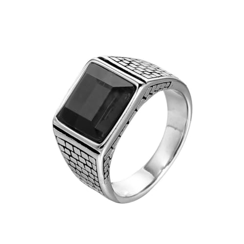 PAURO Herren Edelstahl Jahrgang Muster Quadrat Edelstein CZ Ring Hochzeit Band Silber Schwarz Größe 57 (18.1) von PAURO