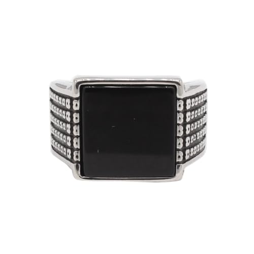 PAURO Herren Edelstahl Jahrgang Personalisiertes Quadrat Schwarz Edelstein Siegel Ringe Silber Größe 62 (19.7) von PAURO