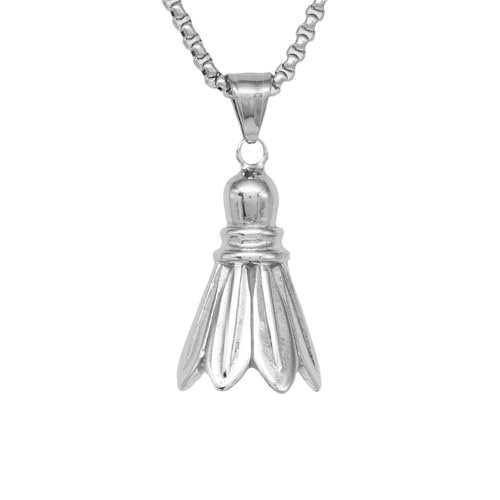 PAURO Herren Edelstahl Jahrgang Punk Badminton Ball Anhänger Halskette Biker Sport Schmuck Silber mit Kette von PAURO