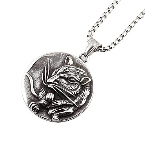 PAURO Herren Edelstahl Jahrgang Punk Hip Hop Sternzeichen Signet Tieranhänger Halskette mit Kette Silber Schwarz Ratte von PAURO