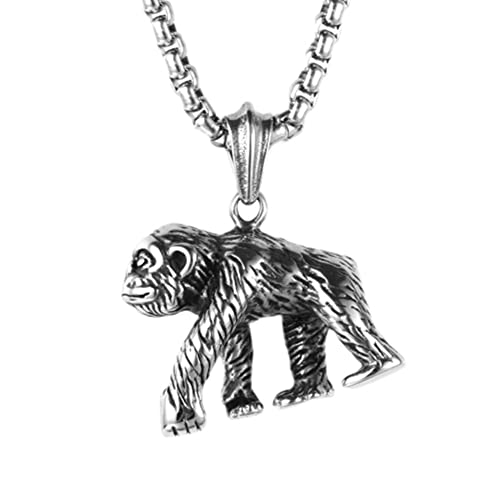 PAURO Herren Edelstahl Jahrgang Punk Hip Hop Tieranhänger Halskette mit Kette Silber Schwarz Affe von PAURO