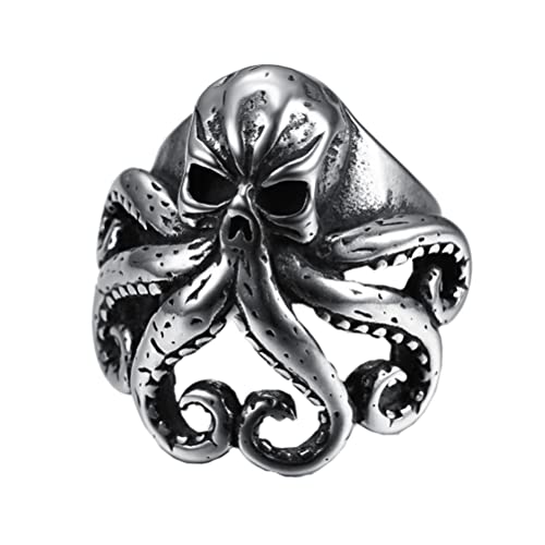 PAURO Herren Edelstahl Jahrgang Tier Herrschsüchtig Oktopus Gotisch Punk Ring Silber Schwarz Größe 74 (23.6) von PAURO