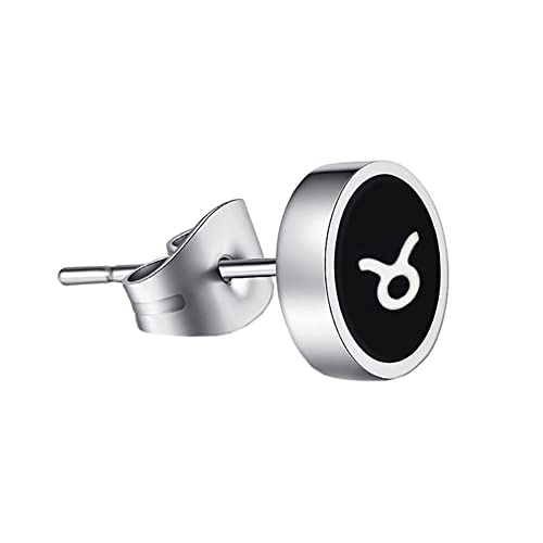 PAURO Herren Edelstahl Kreative 12 Konstellationen Runde Siegel Tierkreiszeichen Ohrstecker Silber Schwarz Stier von PAURO