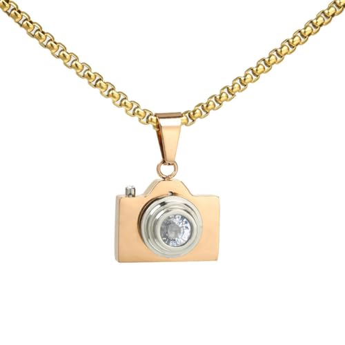 PAURO Herren Edelstahl Kreative Kamera Charm Anhänger Halskette Gold von PAURO