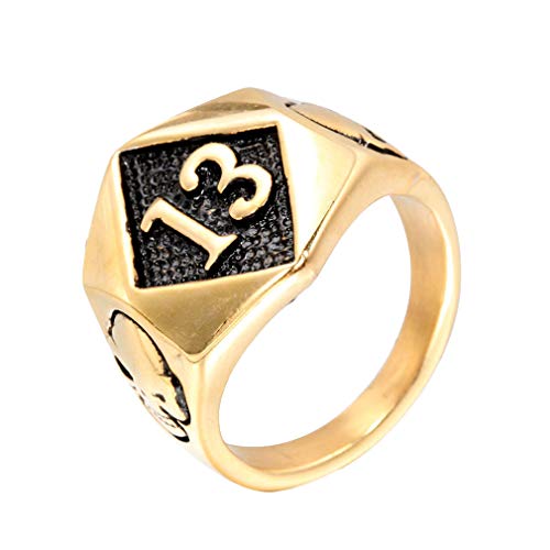 PAURO Herren Edelstahl Nr. 13 Motorrad Biker Ring Böse Schädel Schwarzes Gold Größe 62 von PAURO