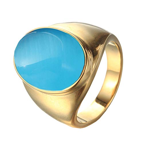 PAURO Herren Edelstahl Oval Katzenauge Edelstein Ringe Gold Blau Größe 57 (18.1) von PAURO