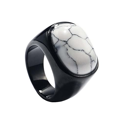 PAURO Herren Edelstahl Ovaler synthetischer weißer Türkis Ehering mit poliertem Schwarz Seite Größe 60 (19.1) von PAURO