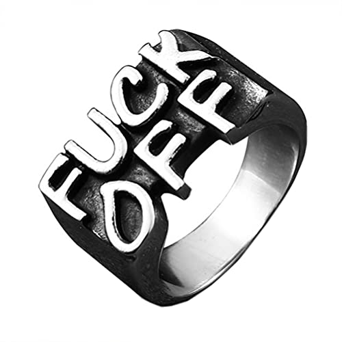 PAURO Herren Edelstahl Personalisiert Fuck Off Wörter Biker Ring Punk Stil Silber Schwarz Größe 62 (19.7) von PAURO