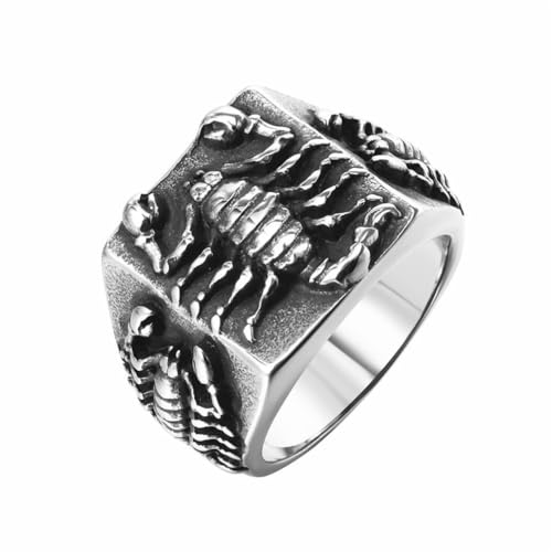 PAURO Herren Edelstahl Personalisierte Jahrgang Horoskop Skorpion Eingraviert Ring Punk Stil Silber Größe 54 (17.2) von PAURO