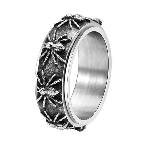 PAURO Herren Edelstahl Personalisierte Retro Hip Hop Drehbare Spinne Ring Antikes Silber Größe 52 (16.6) von PAURO