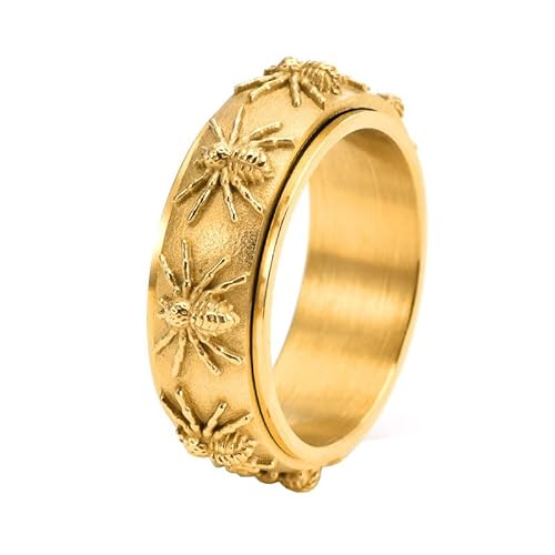 PAURO Herren Edelstahl Personalisierte Retro Hip Hop Drehbare Spinne Ring Gold Größe 60 (19.1) von PAURO