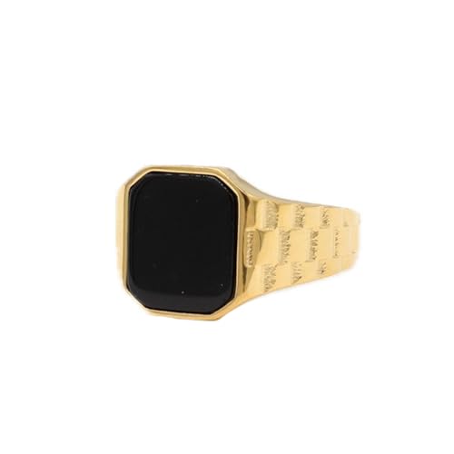 PAURO Herren Edelstahl Personalisierte Retro Quadrat Schwarz Achat Edelstein Punk Ring Gold Größe 54 (17.2) von PAURO