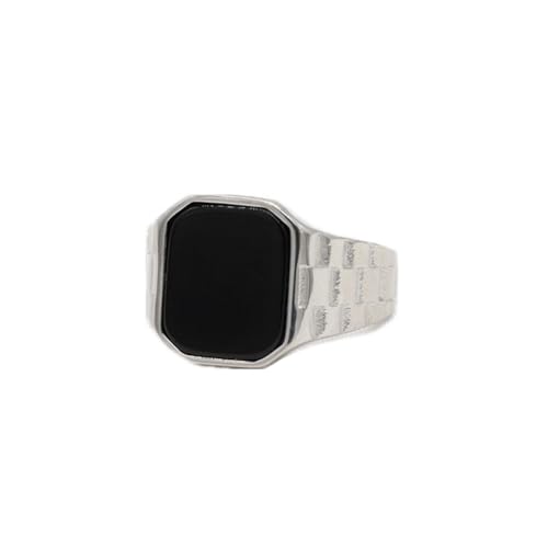 PAURO Herren Edelstahl Personalisierte Retro Quadrat Schwarz Achat Edelstein Punk Ring Silber Größe 57 (18.1) von PAURO