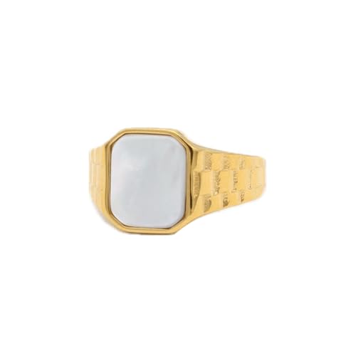 PAURO Herren Edelstahl Personalisierte Retro Quadrat Weiß Achat Edelstein Punk Ring Gold Größe 60 (19.1) von PAURO